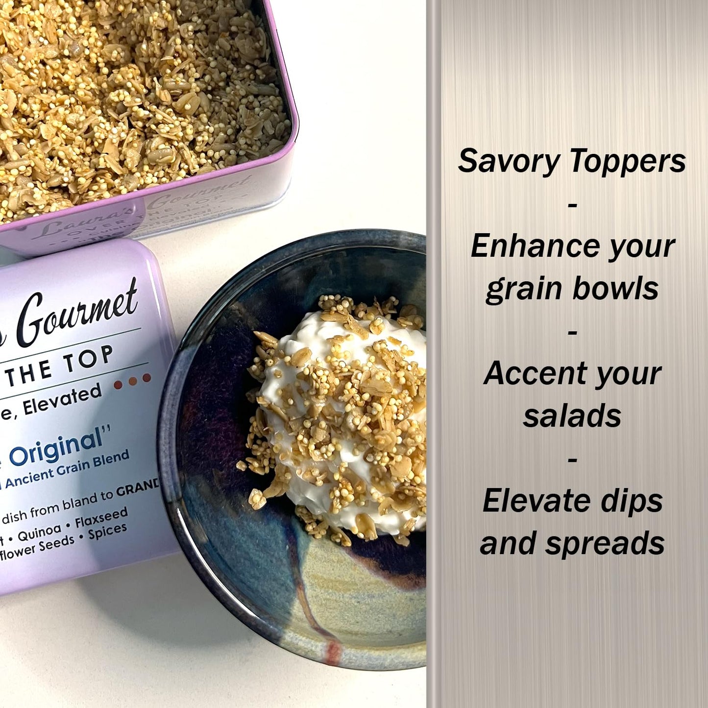 Laura’s Gourmet, Over The Top Savory Seasoned Ancient Grain Blends, "the Original" and “The Southwestern,” Combo 10 oz. Tins, 2 Pack, All-Natural