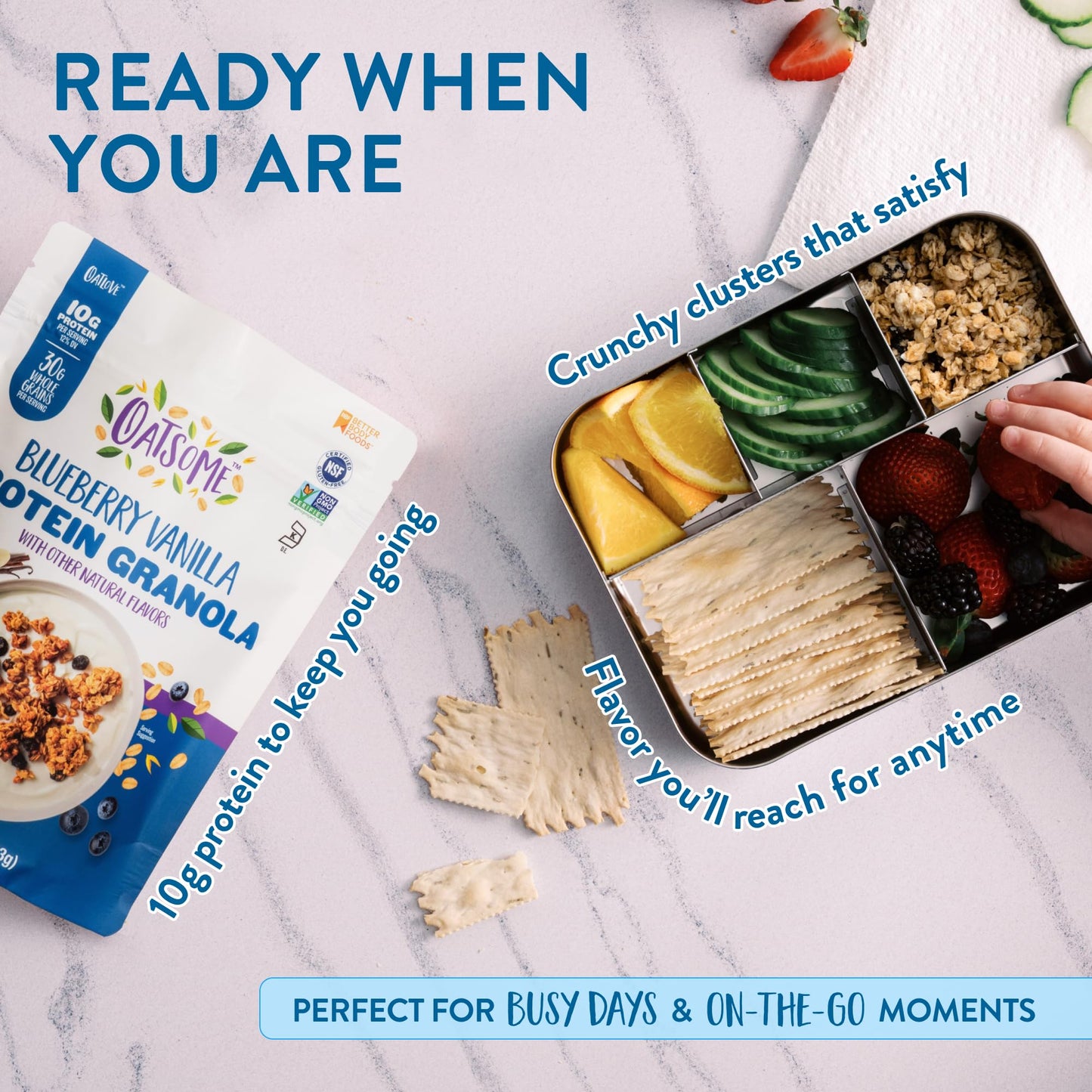 Oatsome Protein Granola Blueberry Vanilla, 10g Protein, Gluten Free, Made with Whole Grain Rolled Oats, Real Blueberries, & Flax Seeds, for Protein