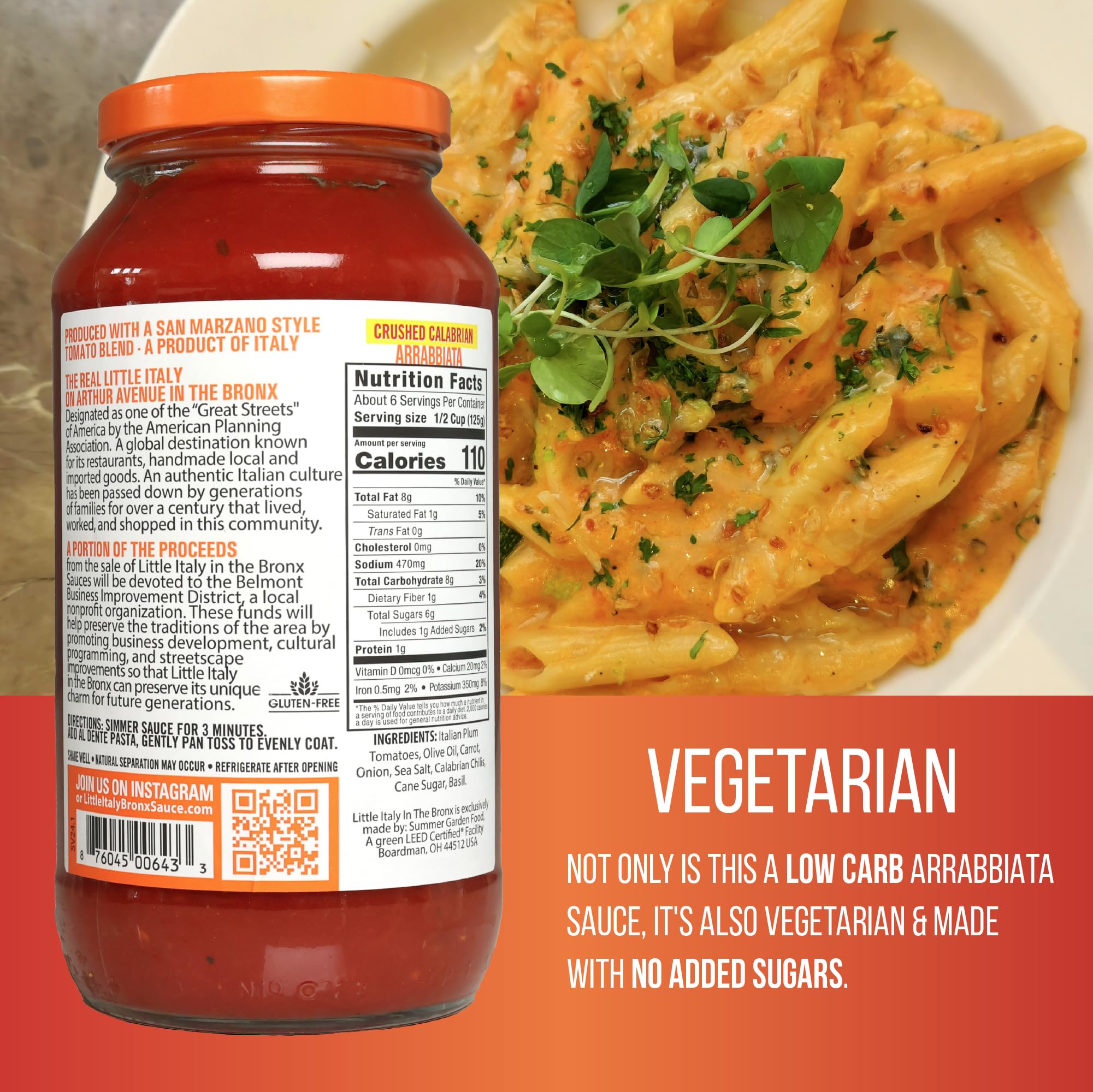 Little Italy Bronx Arrabbiata Sauce - Pasta Sauce, Spaghetti Sauce, Tomato Sauce, Low Carb Pasta & Pizza Spicy Marinara, No Added Sugar - 24 Oz