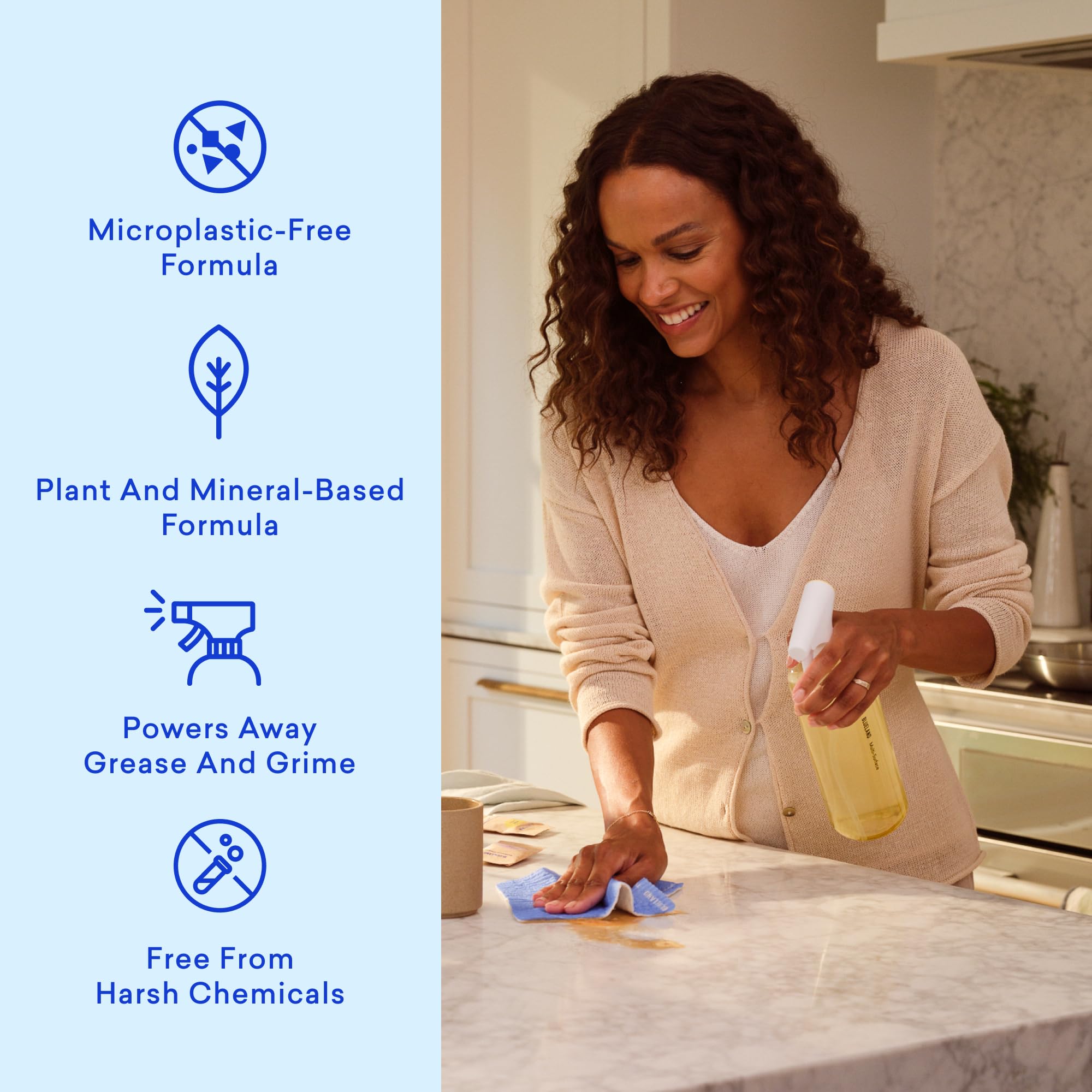 BLUELAND Multi-surface Cleaner, Starter Set, Fresh Lemon Scent, Spray Bottle with 4 Refill Tablets, All-Purpose, Eco-Friendly Cleaning Supplies, 4 x