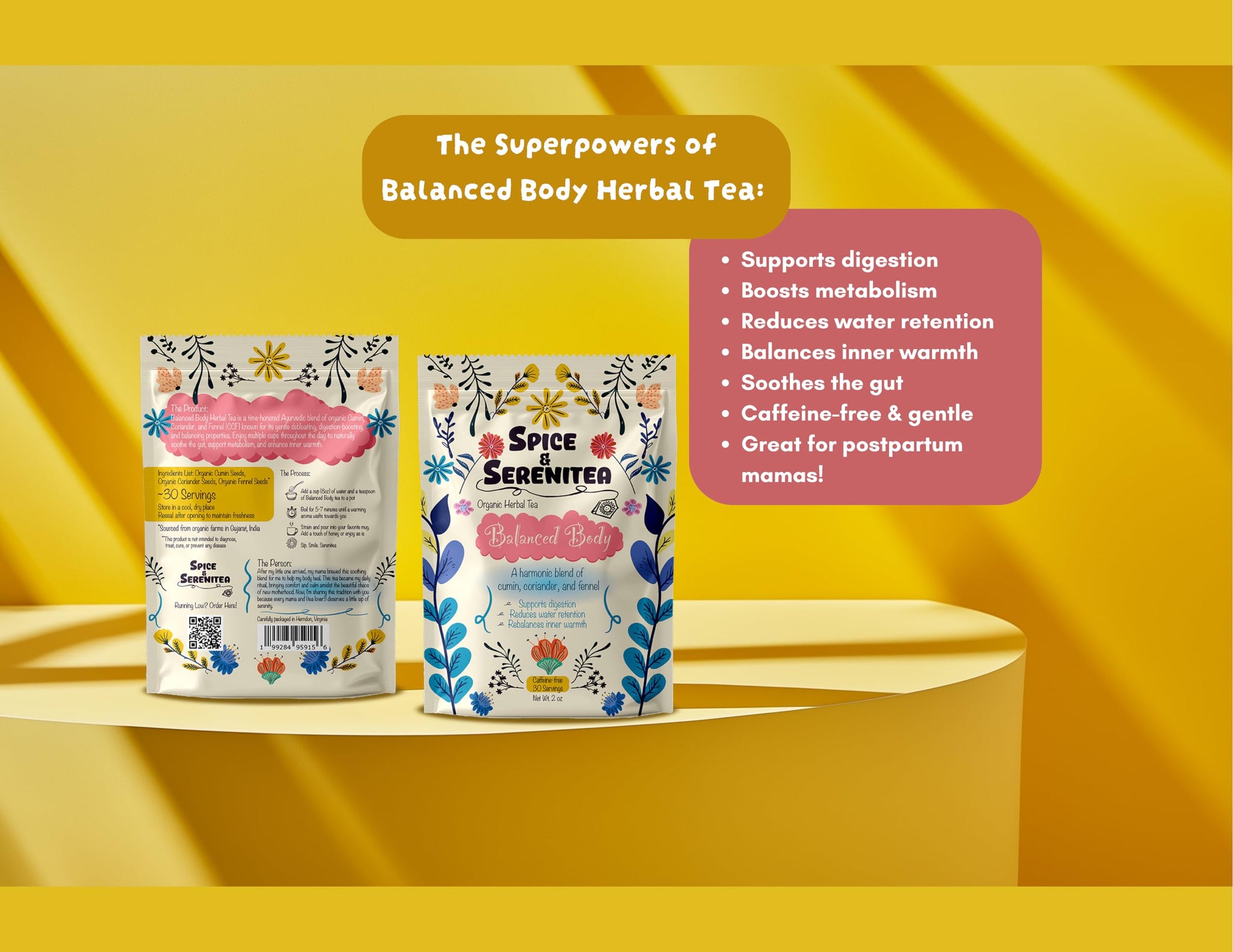 Spice & Serenitea- Balanced Body Organic Herbal Tea with Cumin, Coriander, and Fennel (CCF)