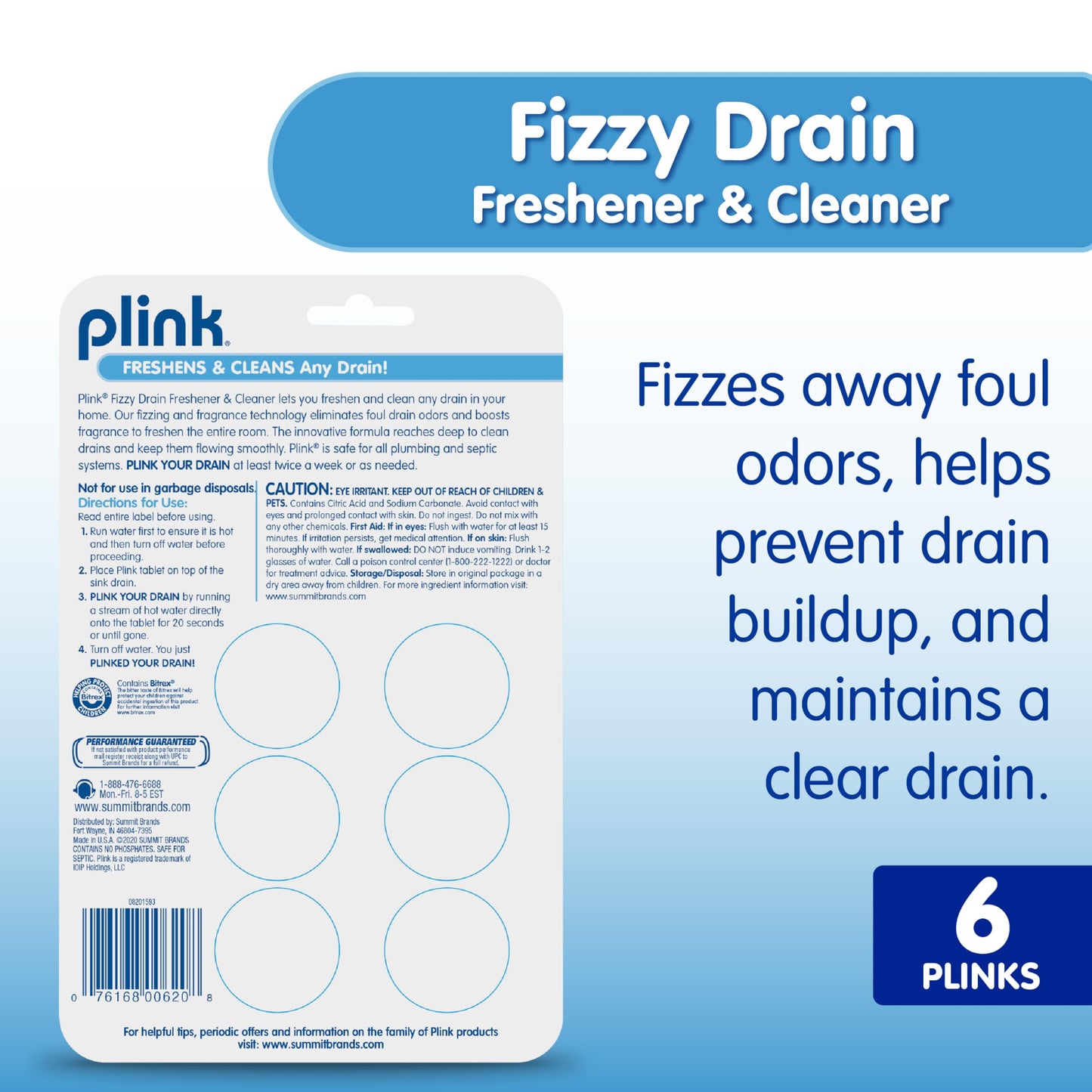 Plink Fizzy Drain Cleaner, 6 Count (Pack of 2), Lemon Scent
