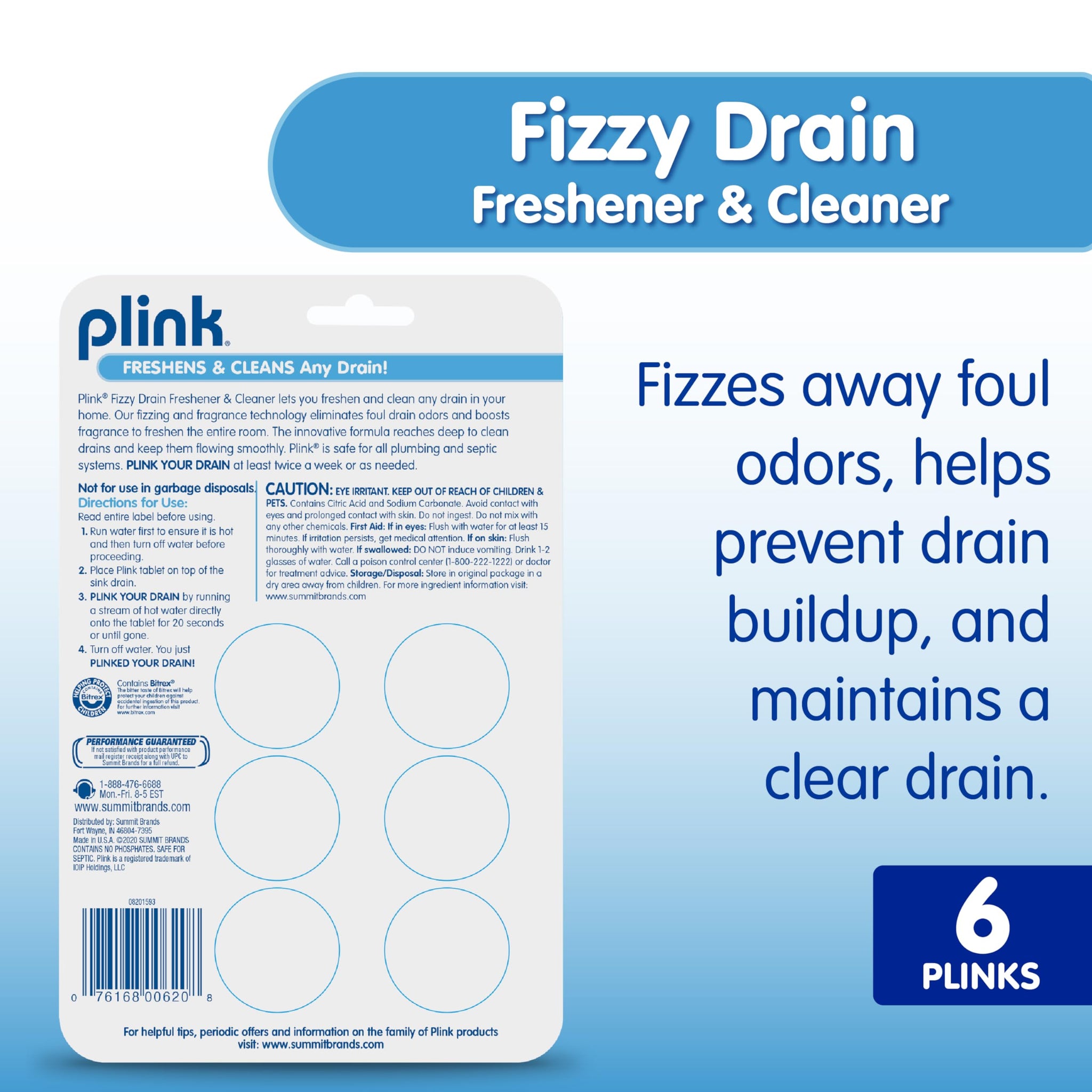 Plink Fizzy Drain Cleaner, 6 Count (Pack of 2), Lemon Scent