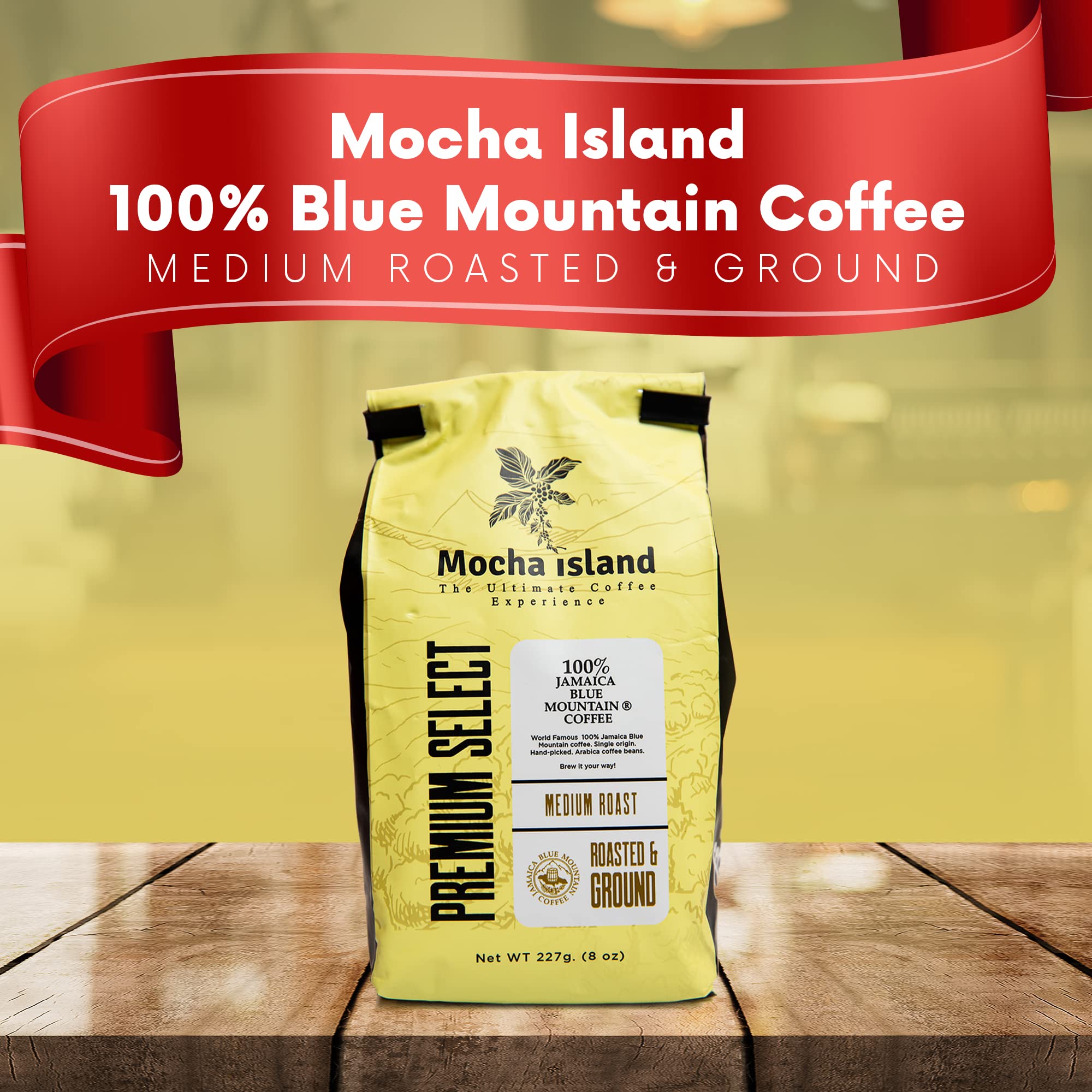 Mocha Island Blue Mountain Coffee, Medium Roast, Ground, Jamaican Coffee, 8oz