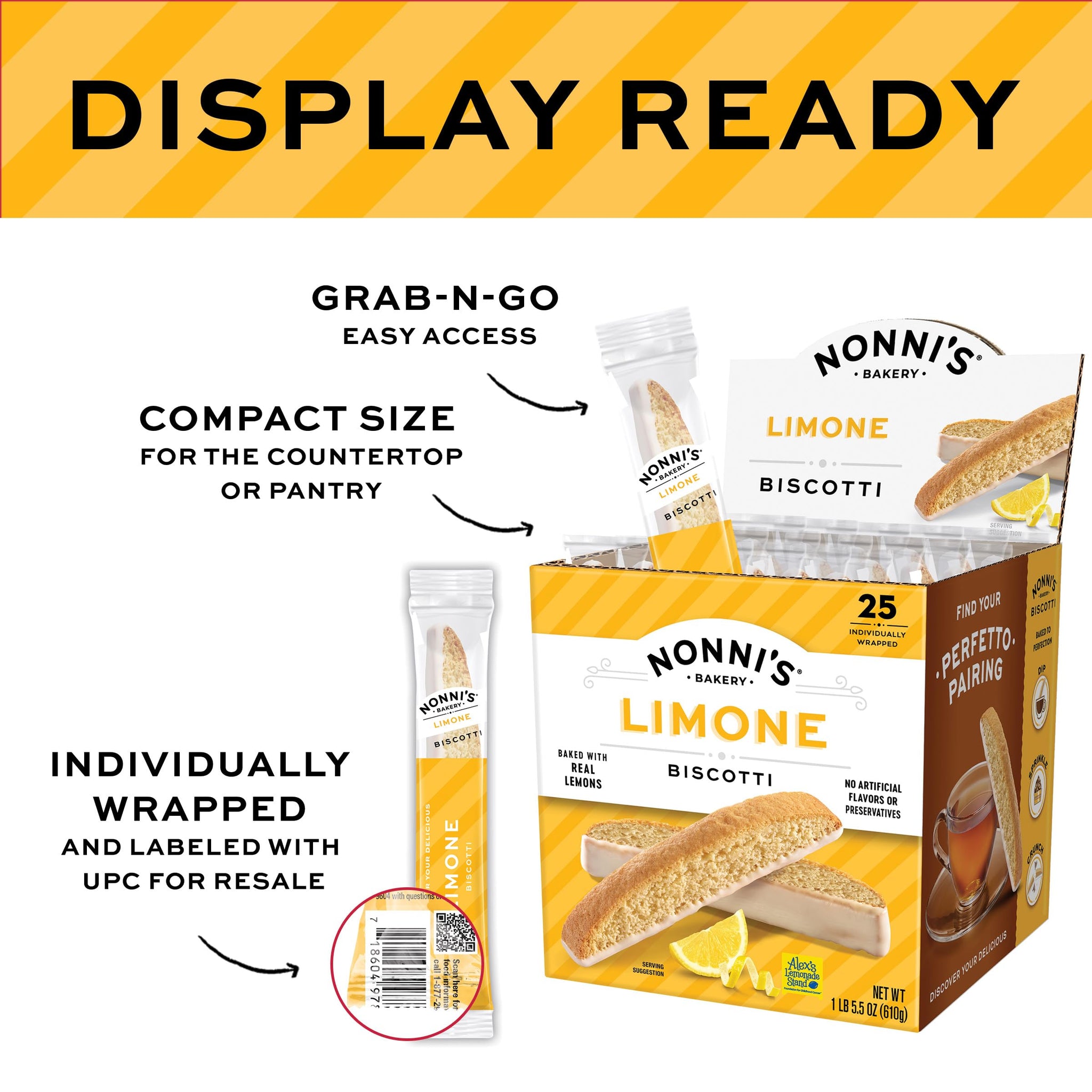 Nonni's Limone Biscotti Italian Cookies Tub - Individually Wrapped - Italian Biscotti - Lemon Cookies Perfect for Tea - Kosher - 1 lb 5.5oz (610g)