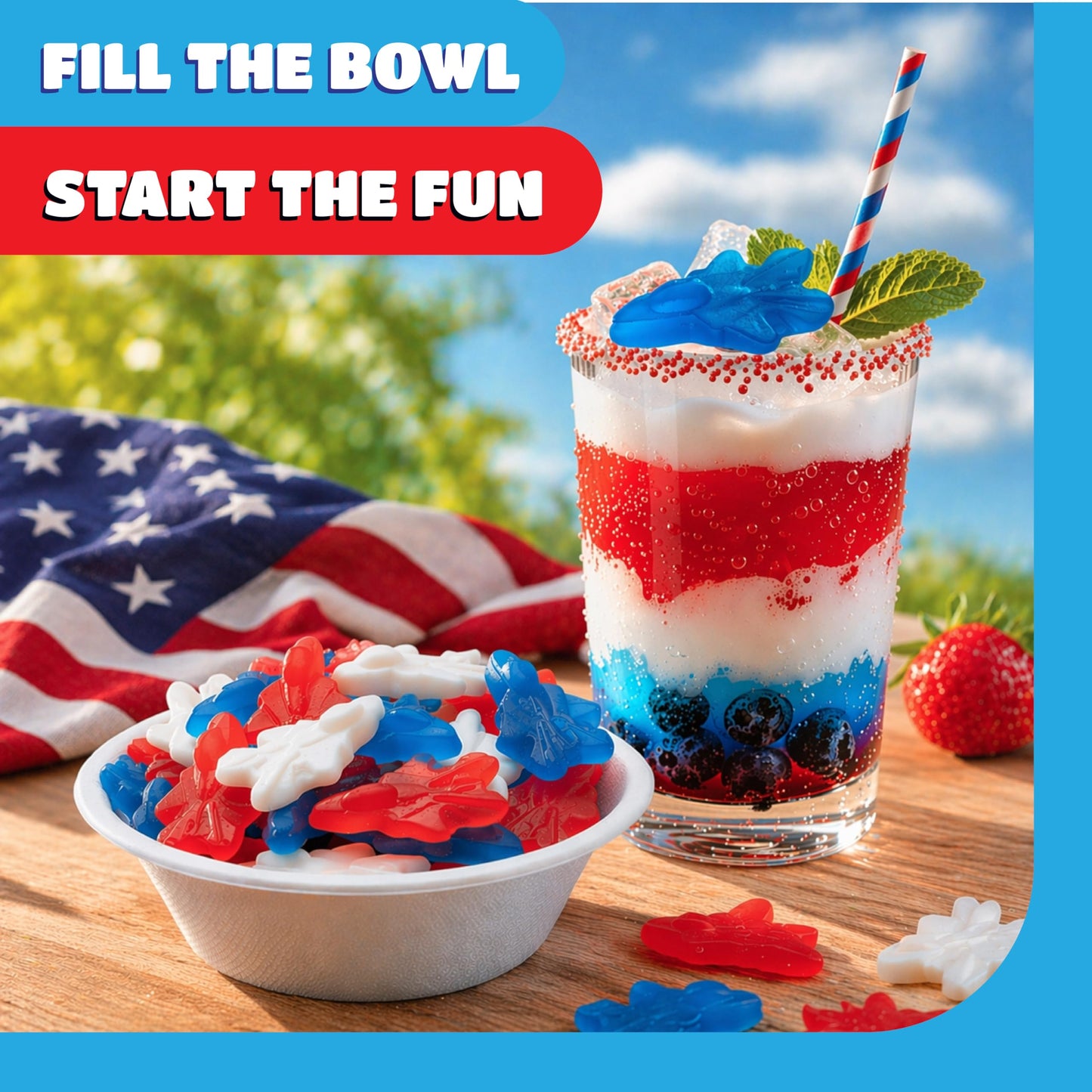 Patriotic Candy - 2 Pound Pack - 4th of July Gummies - Red White and Blue Candy Planes for Memorial Day, Military Homecomings & Aviation Themed