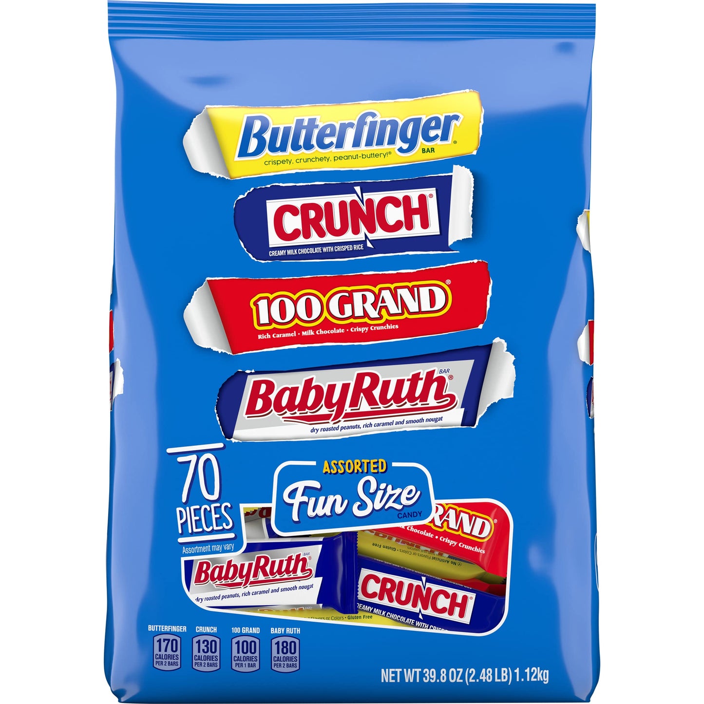 Butterfinger and Co. Bulk Chocolatey Candy Bag, Mix of Fun Size Butterfinger, CRUNCH, Baby Ruth and 100 Grand Milk Chocolatey Bars, Easter Basket