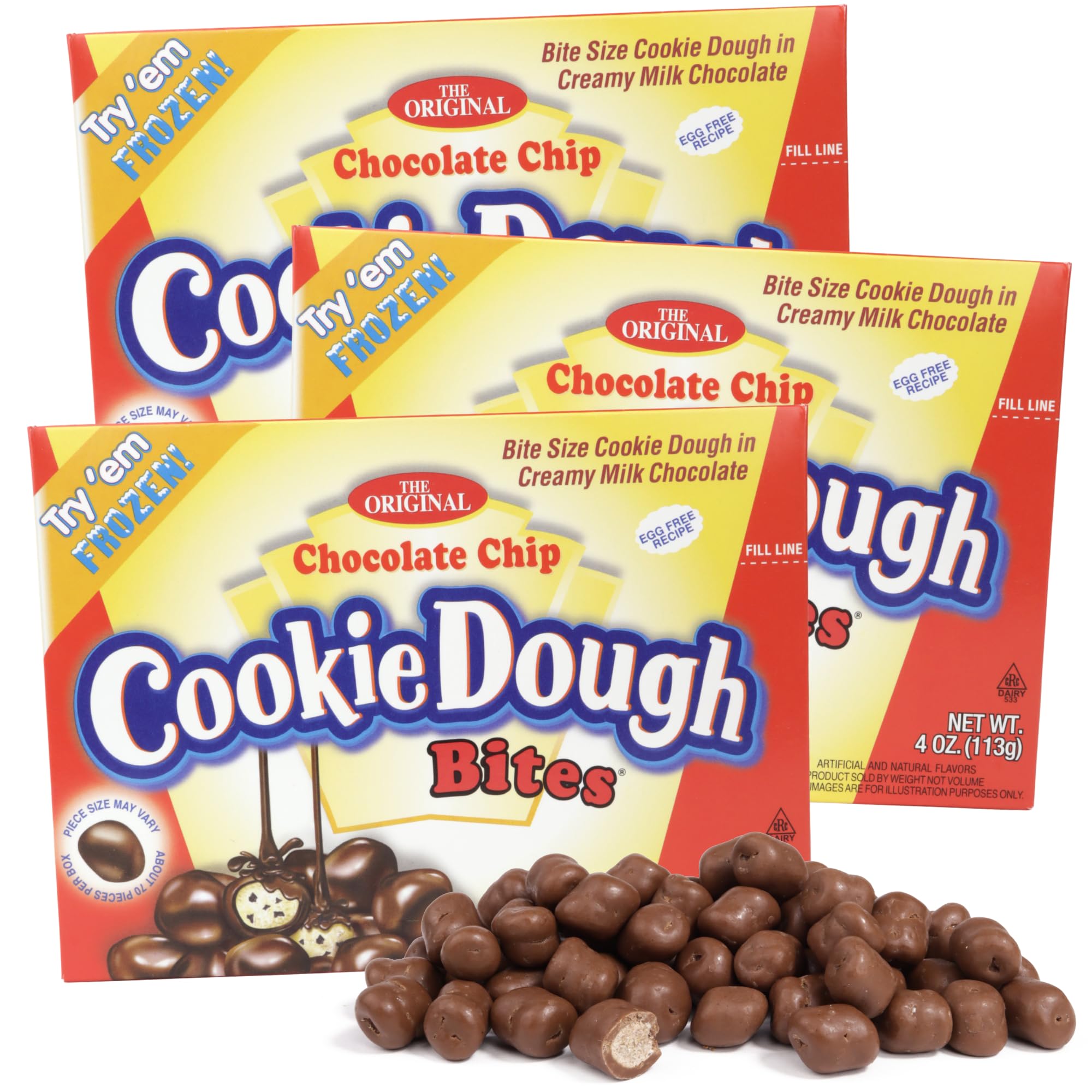 Edible Chocolate Chip Cookie Dough Bites, Movie Theater and Dessert Topper Candy, 4 Ounces (Pack of 3)