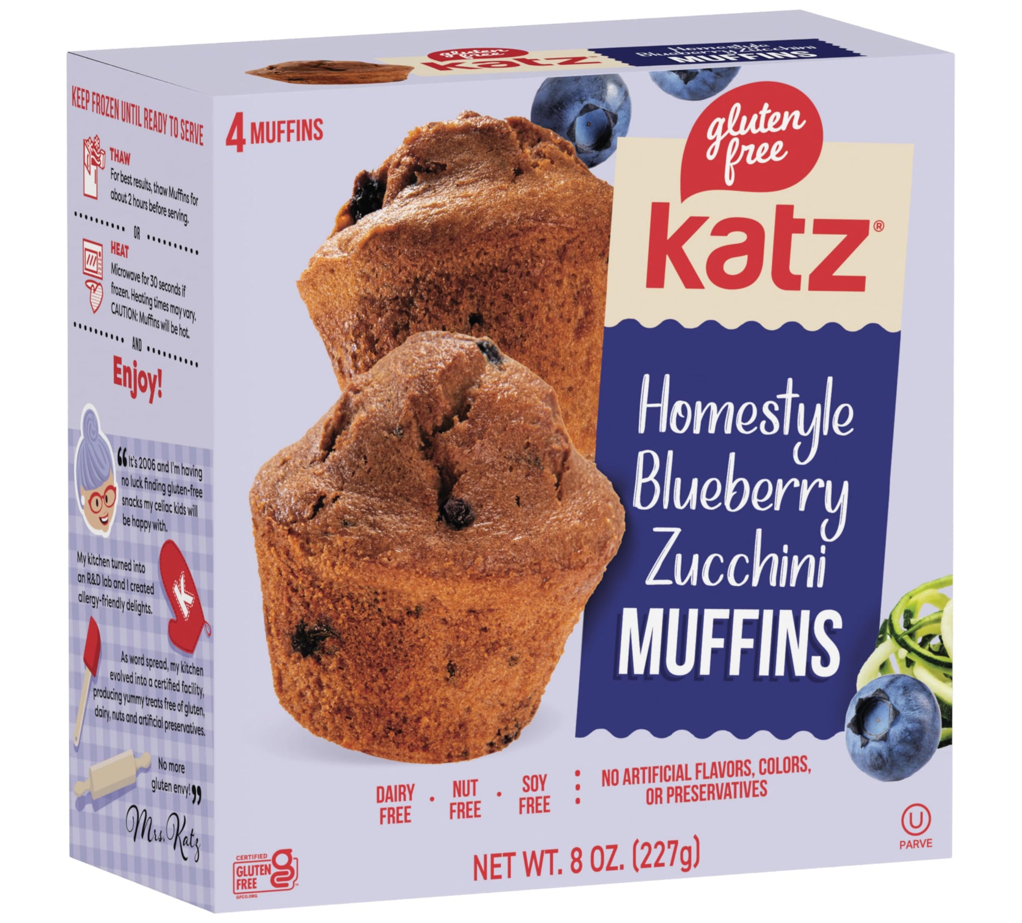 Katz Gluten Free Homestyle Blueberry Zucchini Muffins, Healthy Snacks For Kids Made with Fresh Zucchini, Dairy Free, Nut Free, Soy Free, Oat Free. 4
