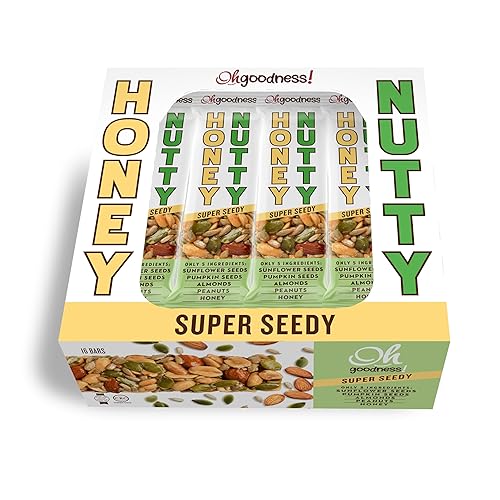 Oh Goodness! Honey Nutty-Nut Bars 16 Pack. All Natural, No Preservatives, No Artificial Flavors, Non GMO, Kosher, Honey Sweetened