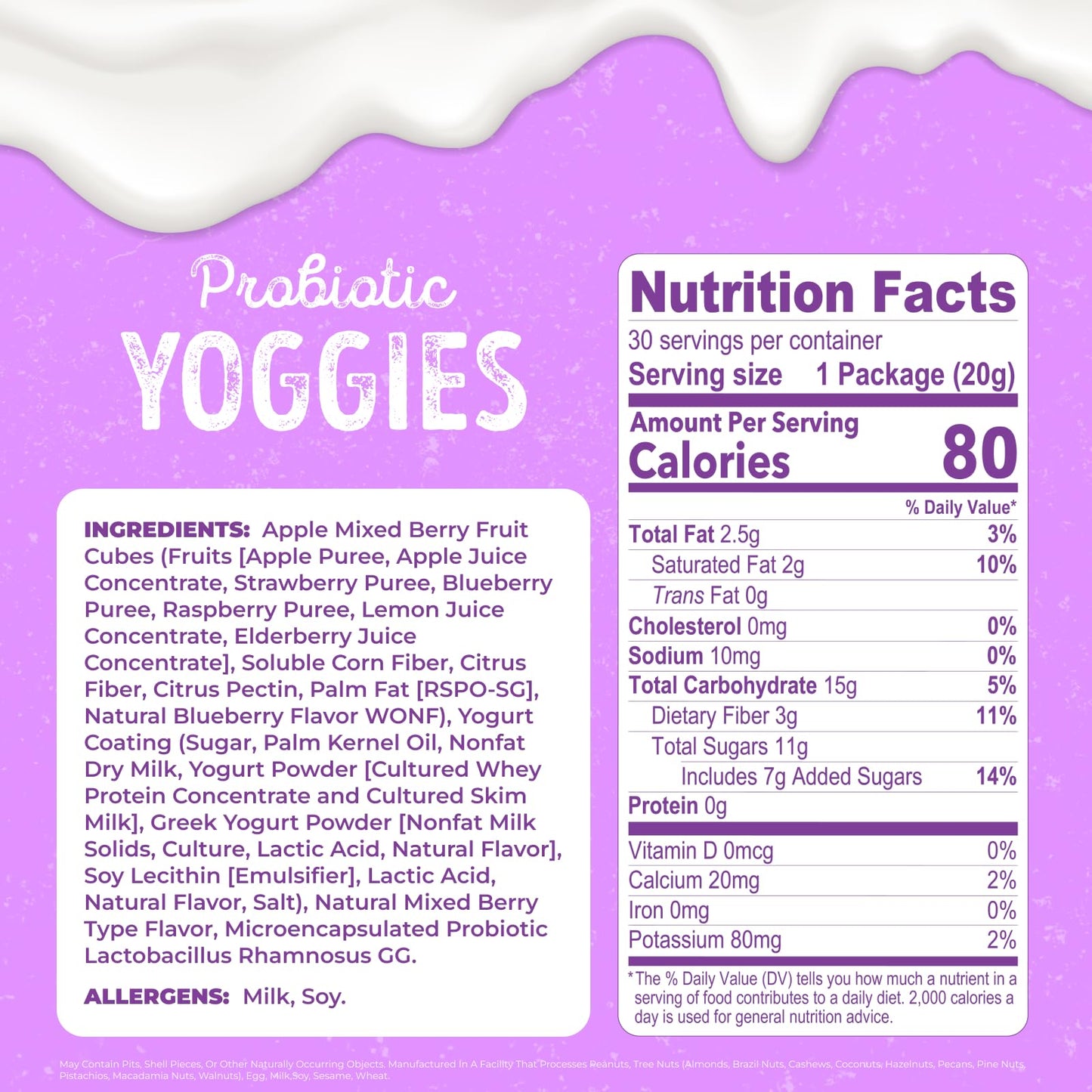 Nature's Garden Probiotic Mixed Berry Yoggies, 21oz (30 x 0.7oz) - Yogurt Covered Fruit Snack, High Fiber, Real Fruit Pieces, Fruit Snack Packs