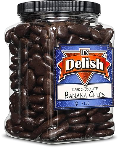 Dark Chocolate Covered Banana Chips by Its Delish, 3 Lbs Jumbo Container | Gourmet Dark Chocolate Banana Chips, Healthy Snacks Chocolate Fruit, USA