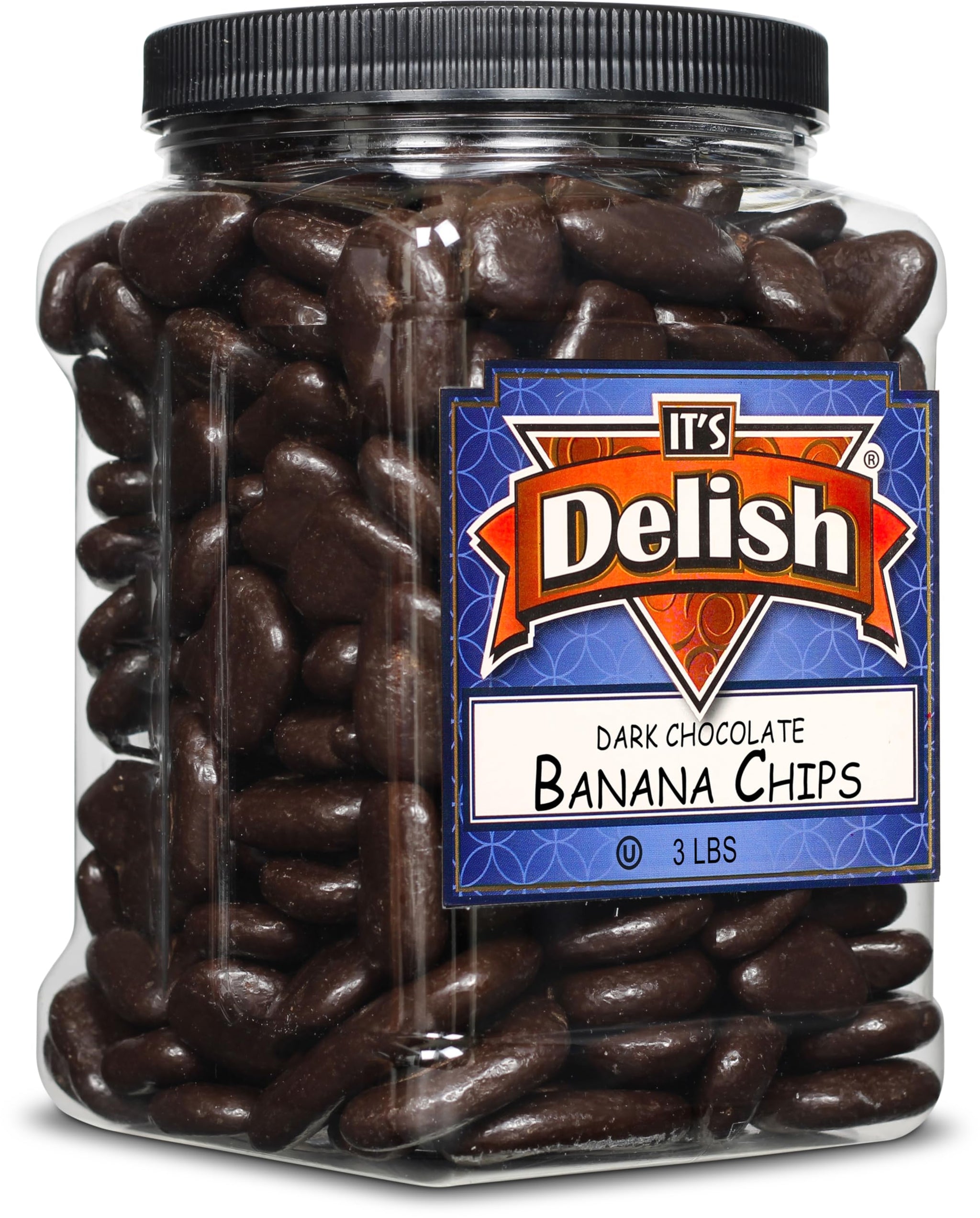 Dark Chocolate Covered Banana Chips by Its Delish, 3 Lbs Jumbo Container | Gourmet Dark Chocolate Banana Chips, Healthy Snacks Chocolate Fruit, USA
