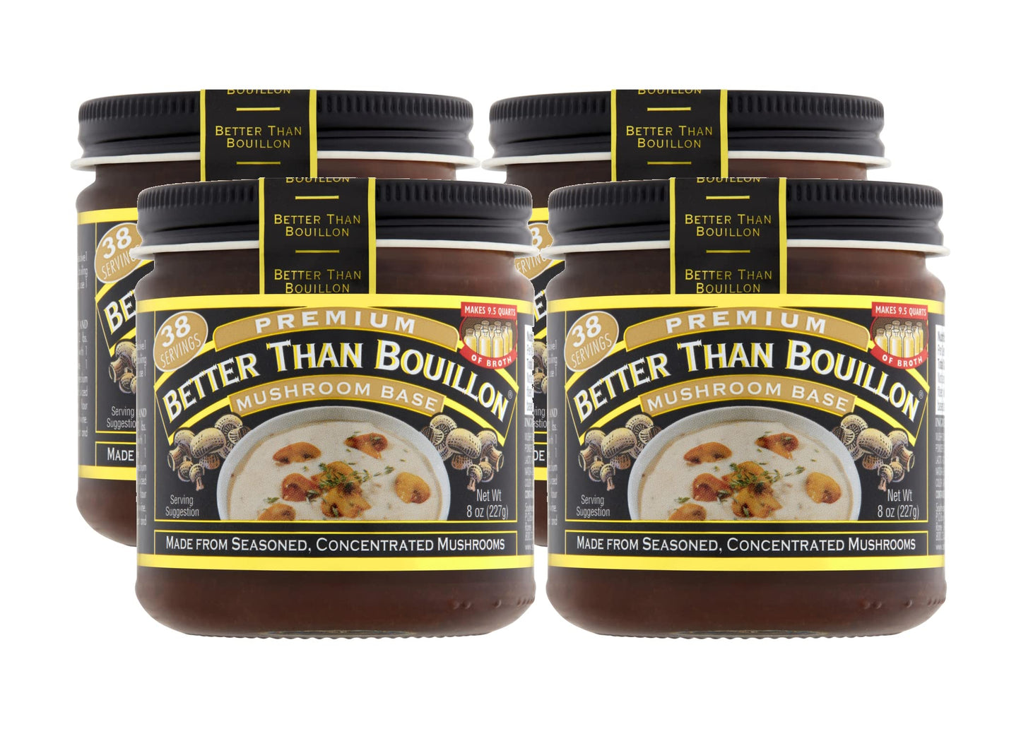 Better Than Bouillon Premium Mushroom Base, Made from Seasoned & Concentrated Mushrooms, Makes 9.5 Quarts of Broth, 38 Servings 8 Ounce (Pack of 4)