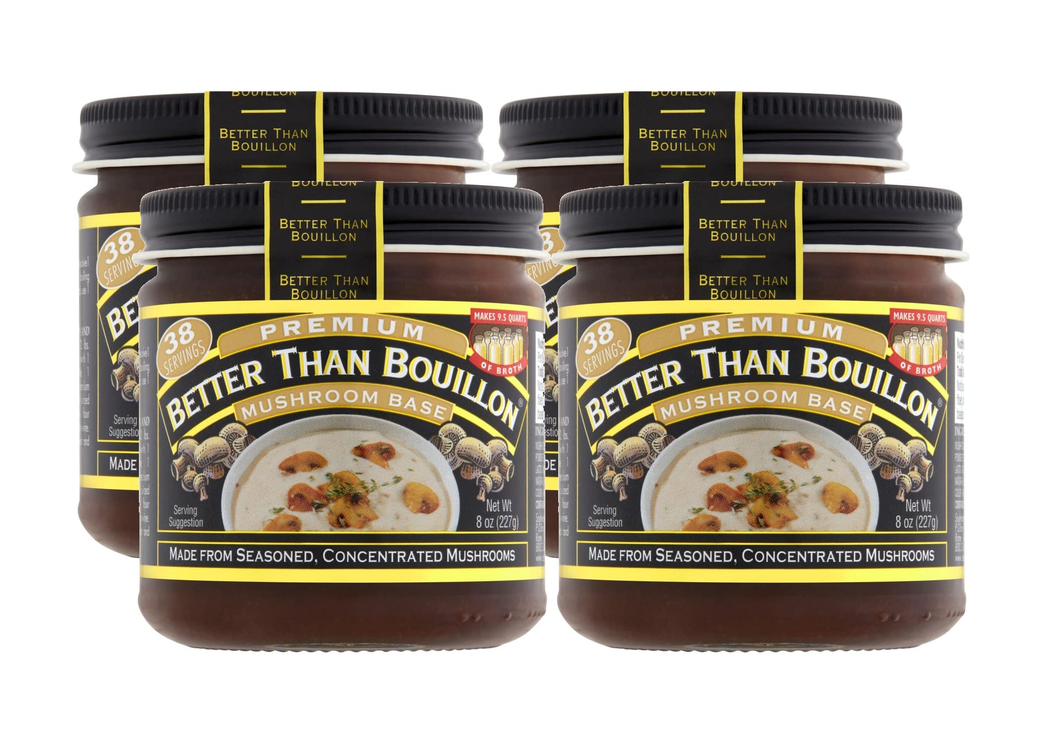 Better Than Bouillon Premium Mushroom Base, Made from Seasoned & Concentrated Mushrooms, Makes 9.5 Quarts of Broth, 38 Servings 8 Ounce (Pack of 4)