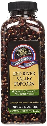 Fireworks Organic Popcorn Kernels - Red River Valley Gourmet Heirloom - 6 Bottles (15 oz Each) - For Popcorn Makers, Stovetop, or Air Popper