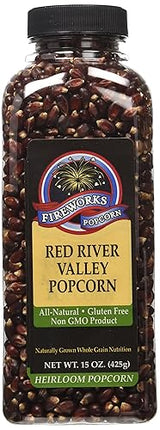Fireworks Organic Popcorn Kernels - Red River Valley Gourmet Heirloom - 6 Bottles (15 oz Each) - For Popcorn Makers, Stovetop, or Air Popper