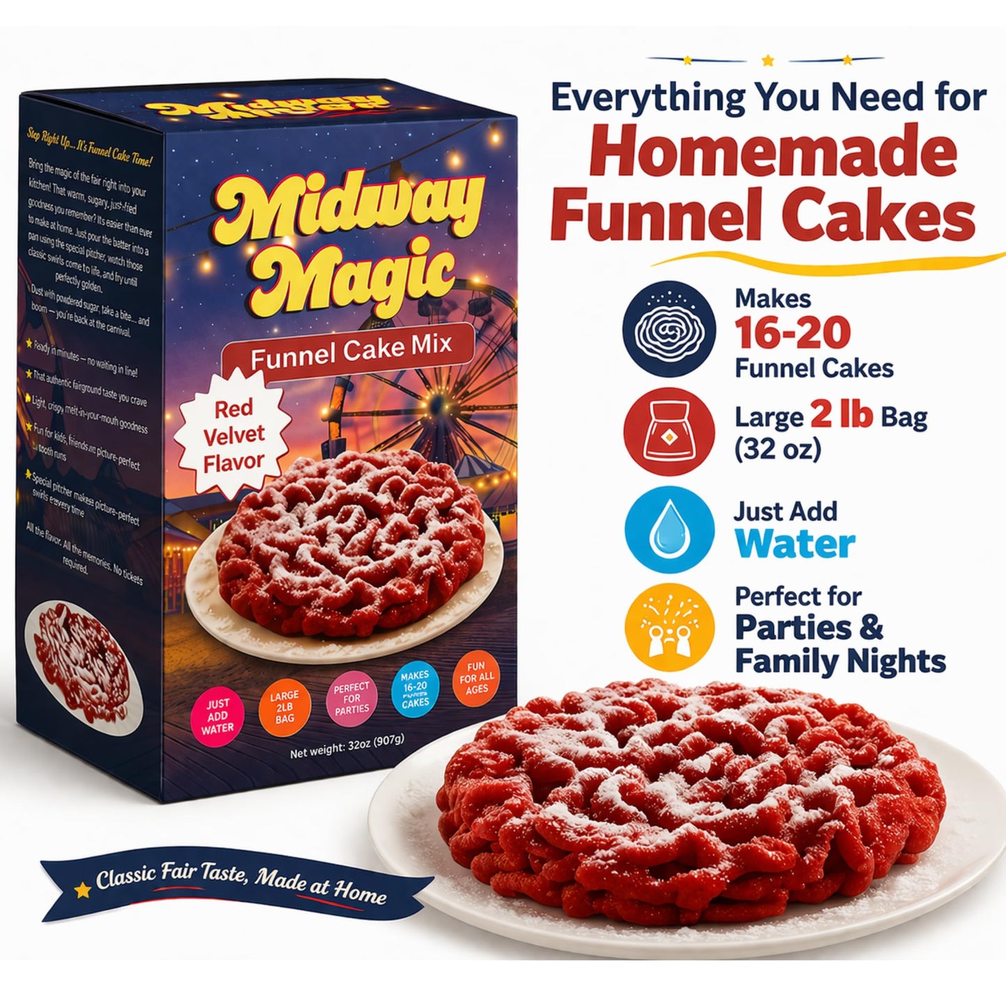 Carnival Food Funnel Cake Mix- Includes 2lb Funnel Cake Mix - Makes Up to 24 Funnel Cakes - Funnel Cake Maker - Mix For Funnel Cake for Easy Frying and Perfect Results