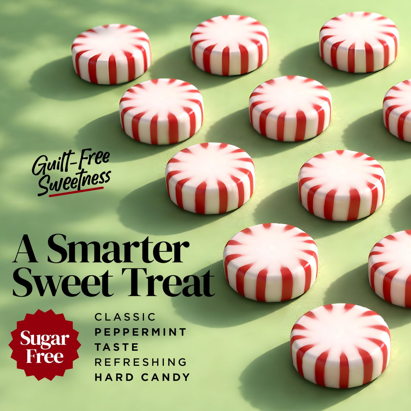 Sugar Free Peppermint Hard Candy, 1 lb. Bulk Bag, Individually Wrapped Refreshing Starlight Mints, Low Calorie Sugar Free Candy for Candy Bowls