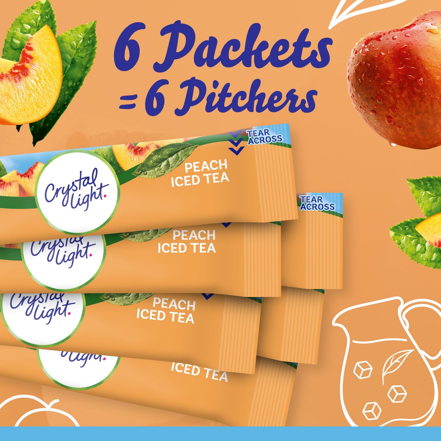 Crystal Light Drink Mix, 72 Pitcher Packets, for Flavorful Hydration and Shareable Refreshment, Artificially Flavored Peach Iced Tea, Made with Black