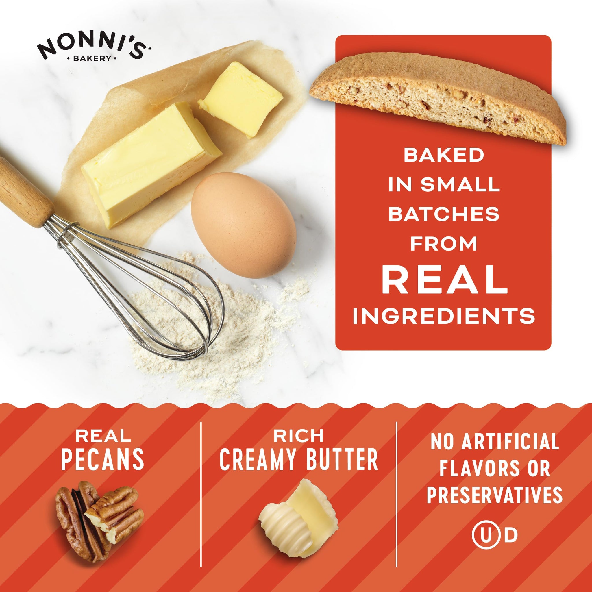 Nonni's Brown Butter Pecan Biscotti, Nutty Pecan Cookie with Rich Browned Butter Flavor, 8 Individually Wrapped Bakery Snacks, 5.52 oz