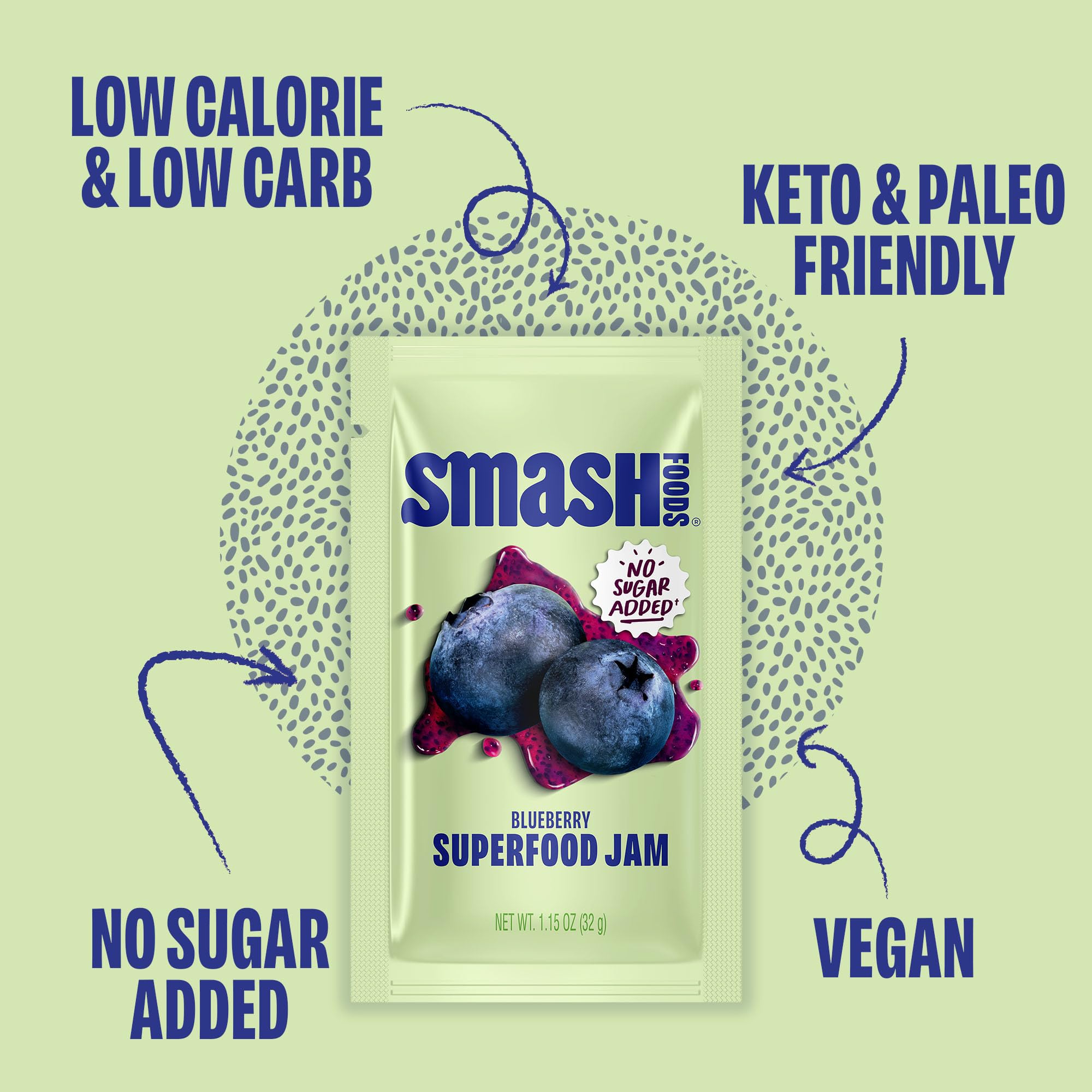 Smash Foods Blueberry Superfood Jam Sgl, 1.15 OZ