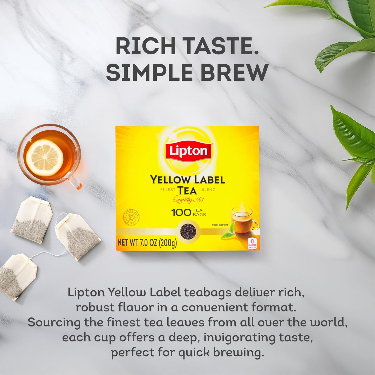 Lipton Yellow Label International Blend | Black Tea | Premium Tea | Lipton Tea Bags | 200 Grams (Pack of 2)