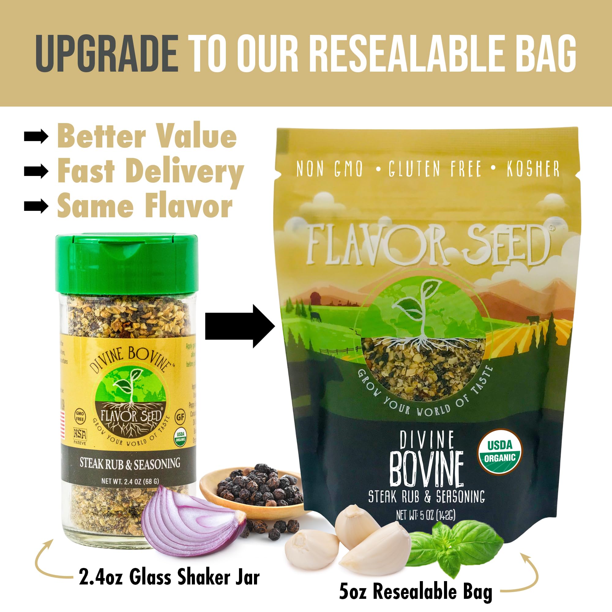 Organic Steak Seasoning & Rub - Divine Bovine by Flavor Seed, Gourmet Spice Blend for Cooking & Grilling Steak, Pork & Vegetables. Carnivore & Keto