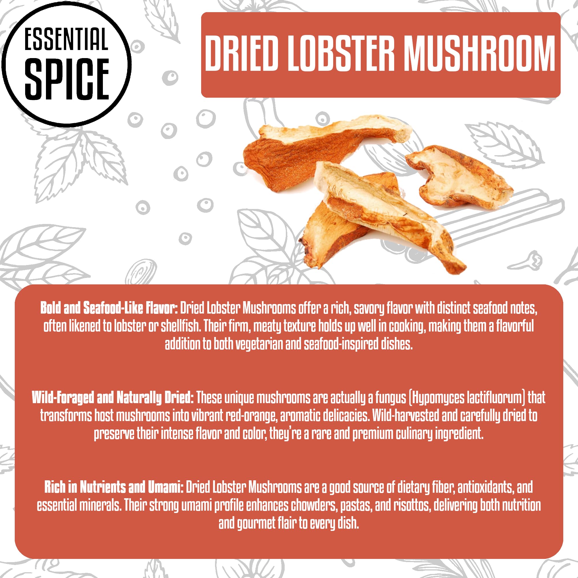 Essential Spice Dried Lobster Mushrooms - Whole, Bold Seafood-Like Umami Flavor - Ideal for Chowders, Risottos, Pasta & Cream Sauces - Easy