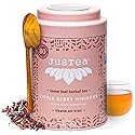 JusTea LITTLE BERRY HIBISCUS | Loose Leaf Herbal Tea | Tin with Hand Carved Tea Spoon | 40+ Cups (3.2oz) | Caffeine Free | Award-Winning | Fair Trade