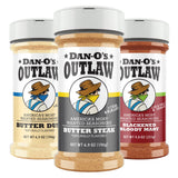 Dan-O’s Outlaw Seasoning Variety Pack - 3 Bottle Set - Butter Dust, Butter Steak & Blackened Bloody Mary - Bold Buttery & Blackened Spice Blends