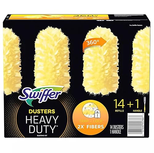 Swiffer 360 duster handle with refills, plastic handle, fleece fiber head, yellow, 14 count