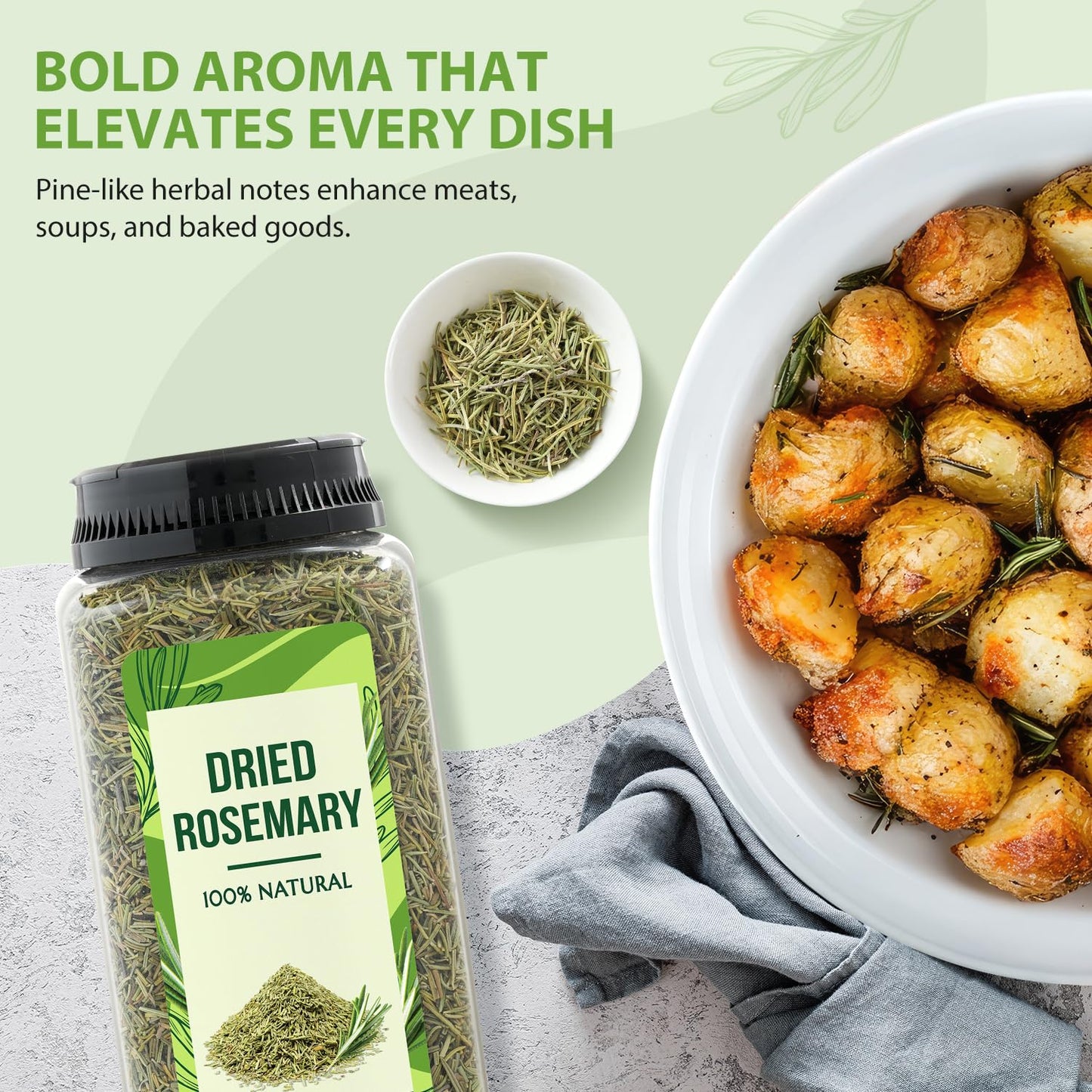Soeos Dried Rosemary Leaves, 7.76 oz (220g), Whole Rosemary for Cooking, Seasoning, Baking, Roasting, Marinades and Tea, Premium Quality, All Natural