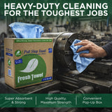 Fresh Towel Pop-Up Shop Towels - Medium Duty Blue Disposable Cleaning Cloths, 9" x 16.5" - 1 Box of 160 Soft, Absorbent Wipes for Garage, Janitorial
