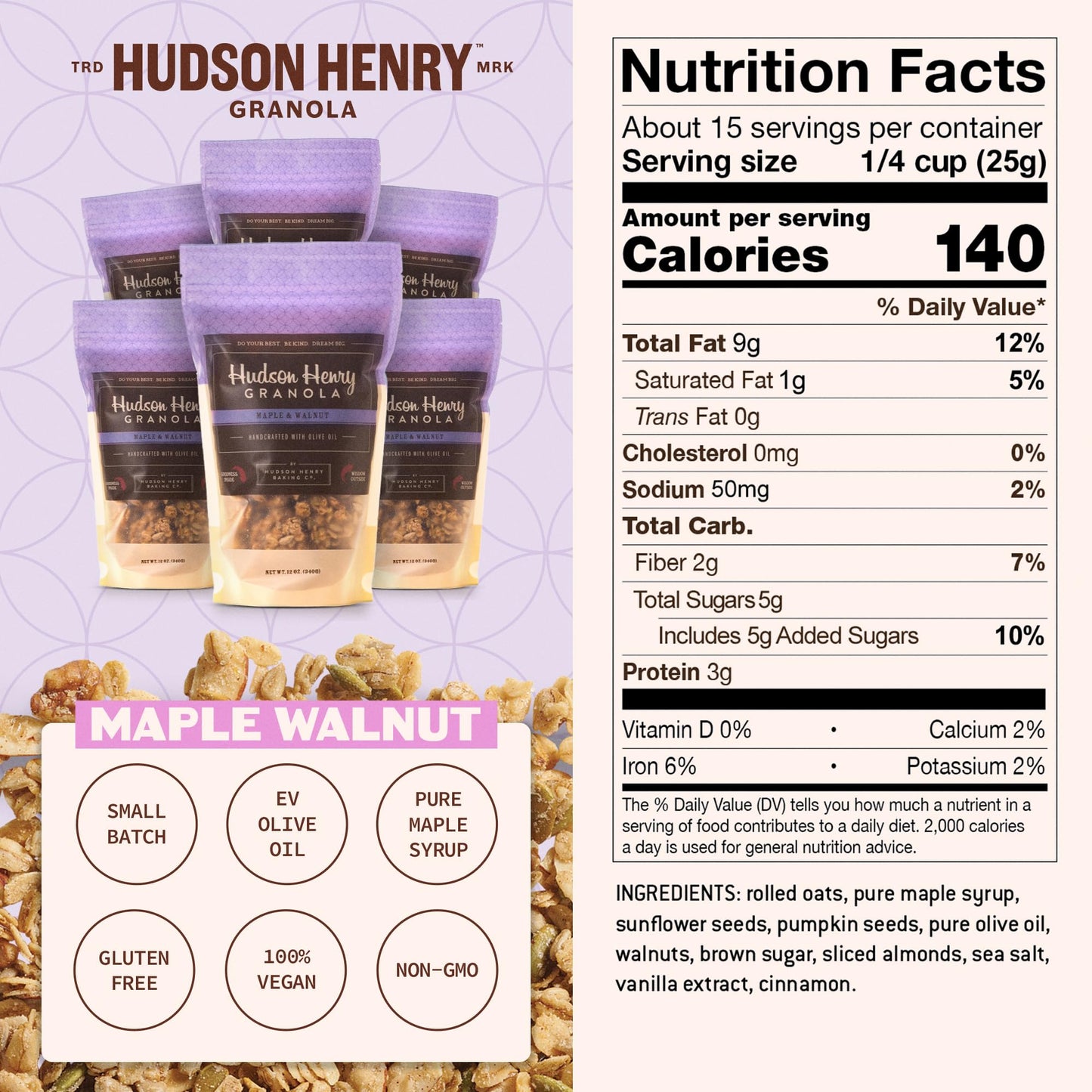 Hudson Henry Maple Walnut Granola | Gluten Free Granola with Nuts and Seeds | Vegan, Non-GMO & Small Batch Baked with Pure Maple Syrup & Extra Virgin