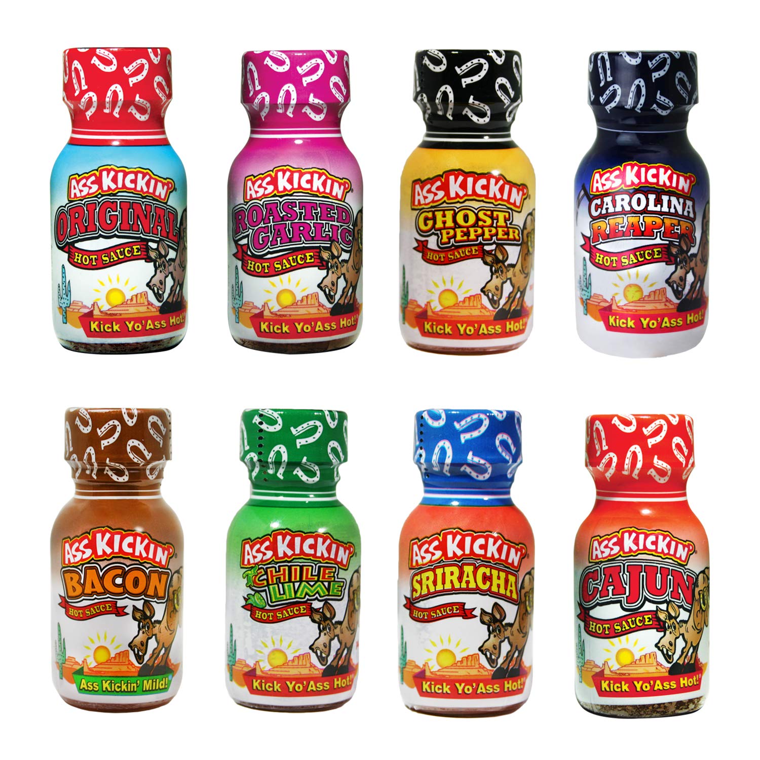 ASS KICKIN' Premium Hot Sauce Travel Size Mini Bottles - 8 Pack Gift Set With .75 oz Bottles - Perfect Christmas Gifts for Hot Sauce Fans