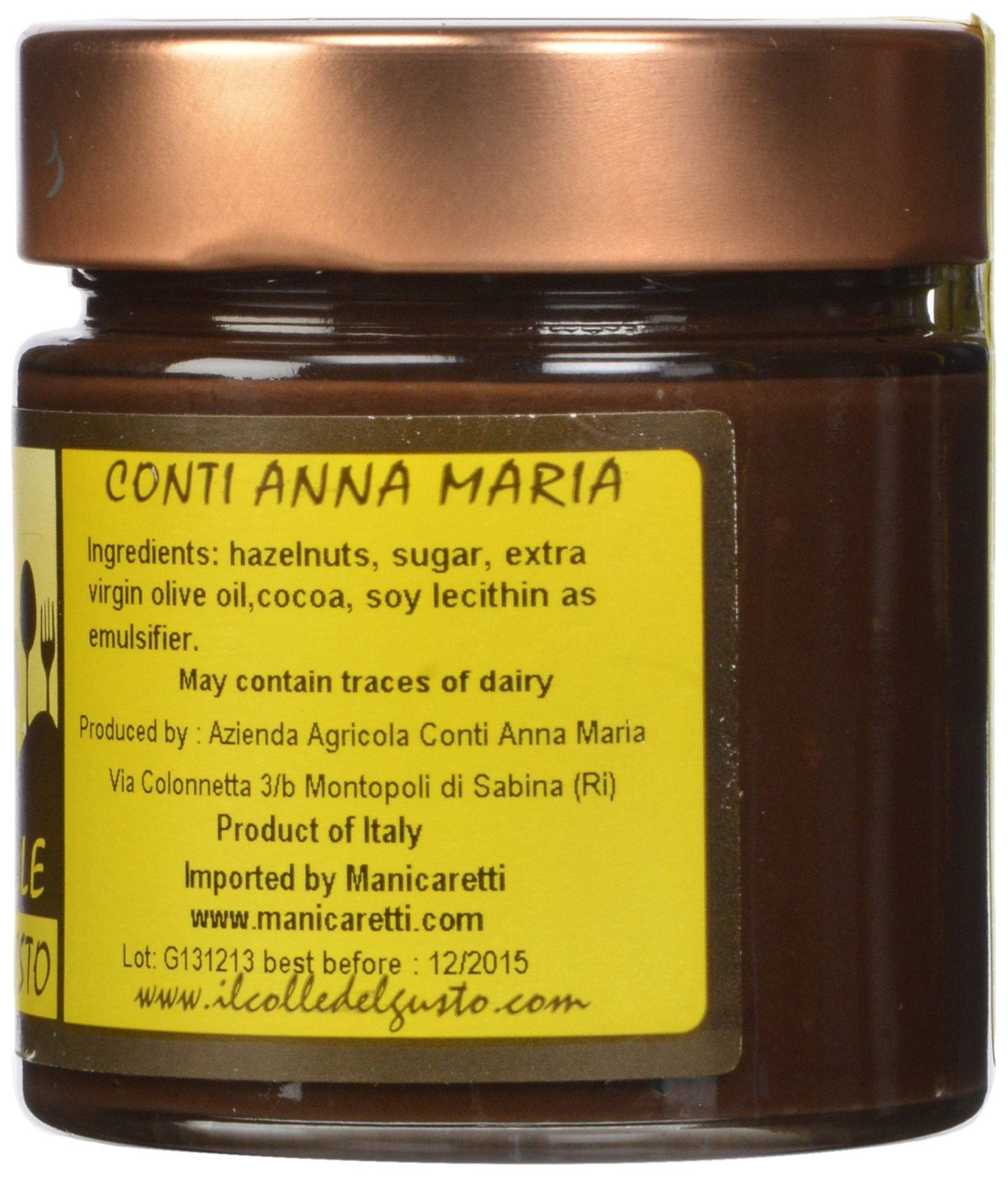 Il Colle Del Gusto Coarse Hazelnut Chocolate Spread with Extra Virgin Olive Oil, Granellona Brut, 8.1 Ounce