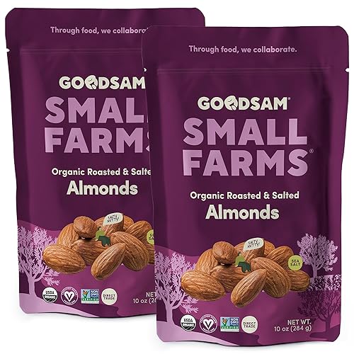 GoodSam Foods - Organic Roasted & Salted Almonds 1.25lbs (2x10z Bags) - Regeneratively Farmed California Almonds for Snacking Cooking and Baking