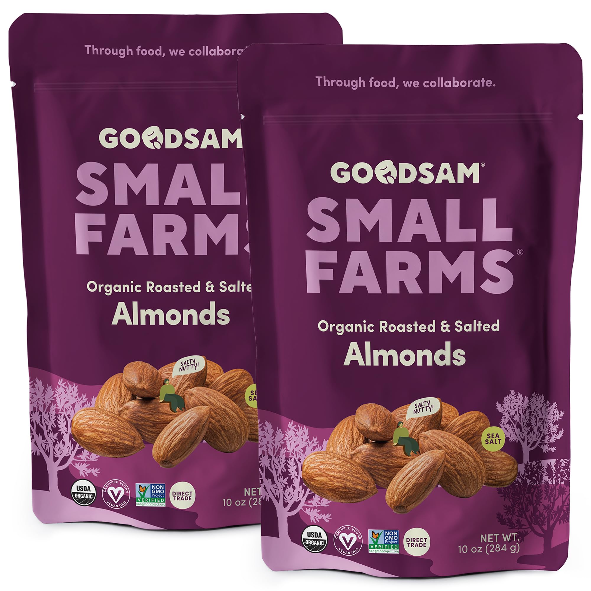 GoodSam Foods - Organic Roasted & Salted Almonds 1.25lbs (2x10z Bags) - Regeneratively Farmed California Almonds for Snacking Cooking and Baking