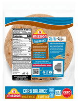 Mission Carb Balance Soft Taco Whole Wheat Tortillas, Medium Size, 8 Count, Low Carb, Keto, Whole Grains, High Fiber, No Sugar