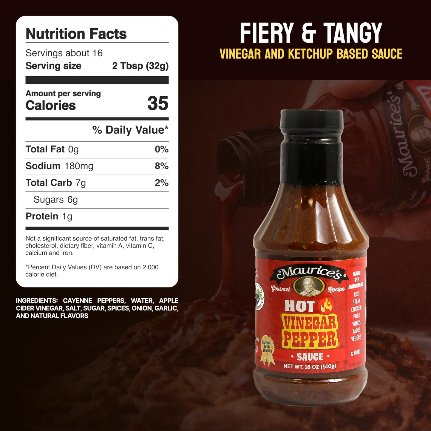 Maurice’s Southern Gold BBQ Sauce, Hot Pepper - Carolina Gold Barbecue Sauce with Bold Pepper Heat - Authentic Southern Carolina Barbeque Dressing