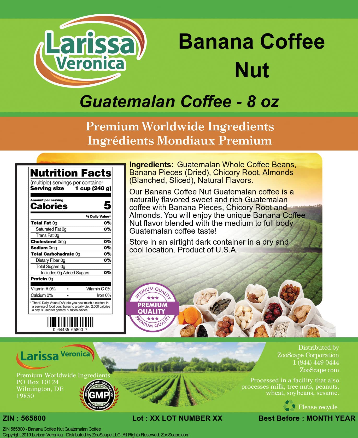 Banana Coffee Nut Guatemalan Coffee (Gourmet, Naturally Flavored, Whole Coffee Beans) (8 oz, ZIN: 565800)