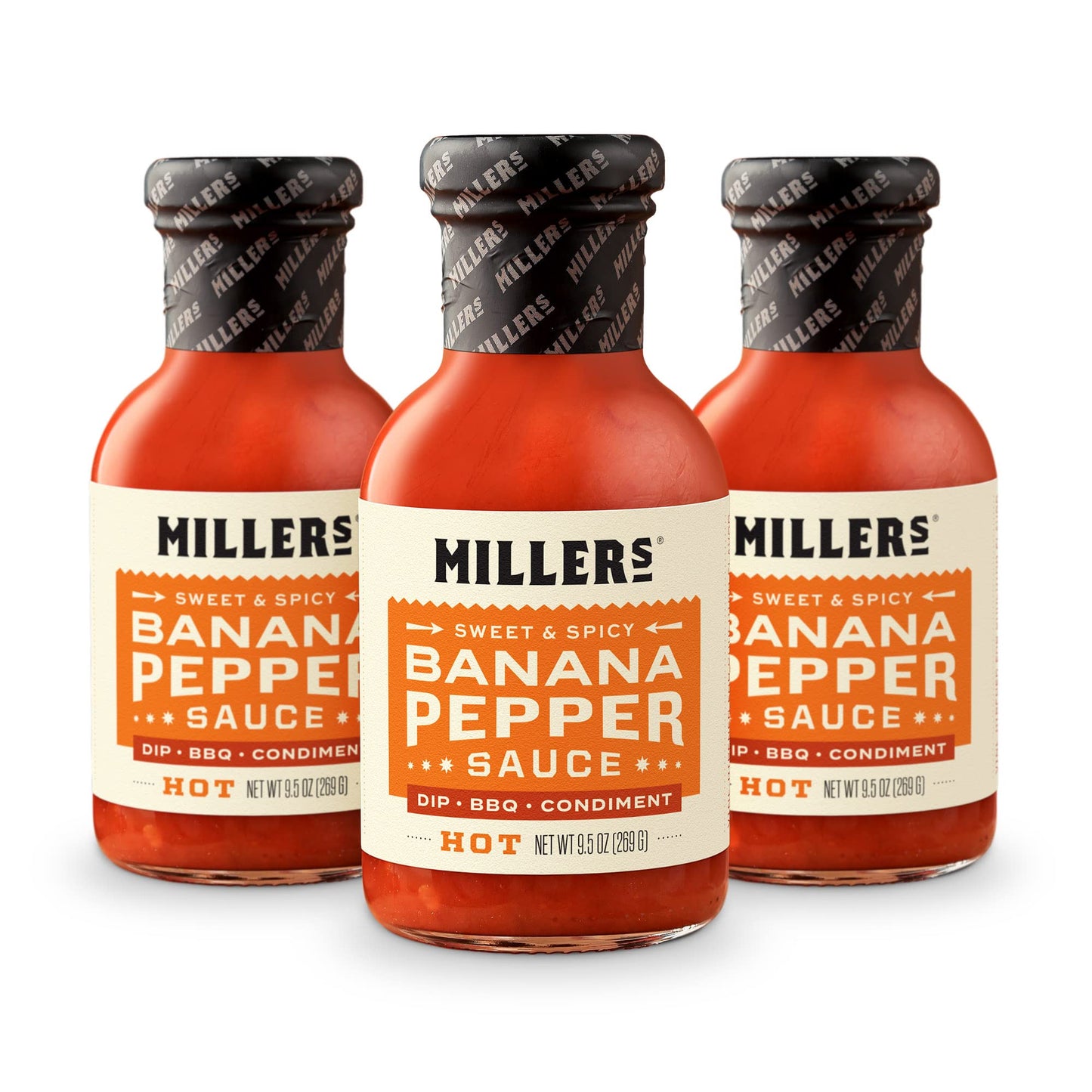 Miller's Banana Pepper Sauce - Red Banana Pepper Hot Sauce, Sweet Spicy Banana Pepper Sauce - Best Use for Chicken Wing, Burgers, Sandwich, Non-GMO