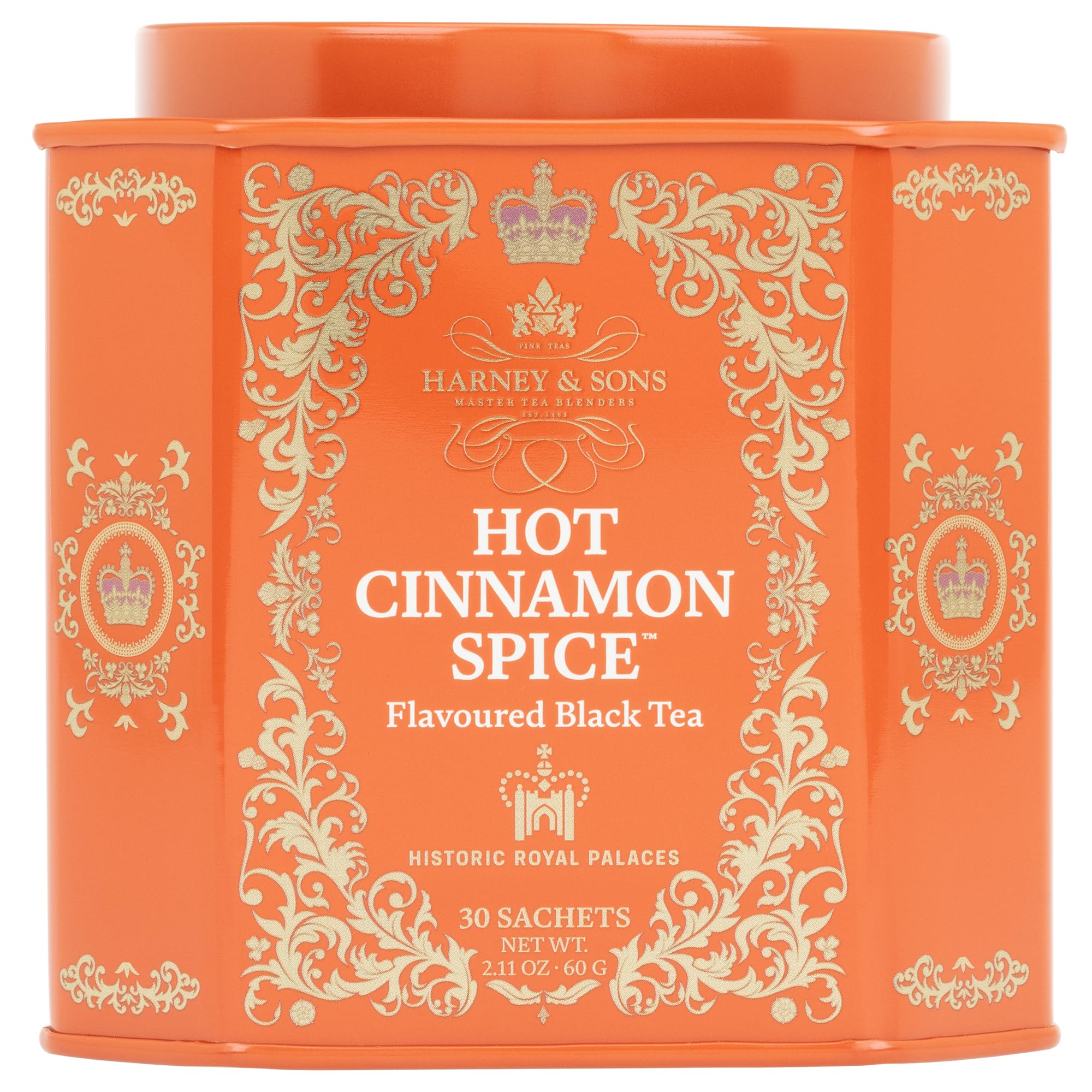 Harney & Sons Hot Cinnamon Spice Tea | Tin of 30 Sachets of Spicy Black Tea with Orange Peel