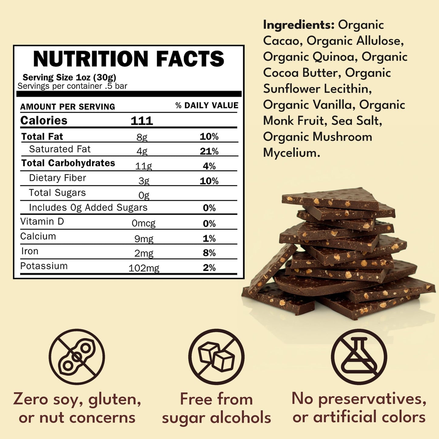 Macalat Quinoa Chocolate Crunch Thins, Sugar-Free Sweet Dark Chocolate Quinoa Crisps with Allulose and Monk Fruit, Bitter-Free 70% Peruvian Cacao