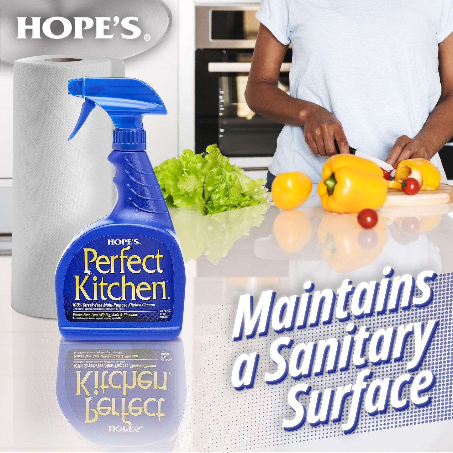 HOPE'S Perfect Kitchen Cleaner Spray - 32 Oz No-Residue All Purpose Cleaning Spray - Multisurface Degreaser for Counters, Stoves, Microwaves, and More