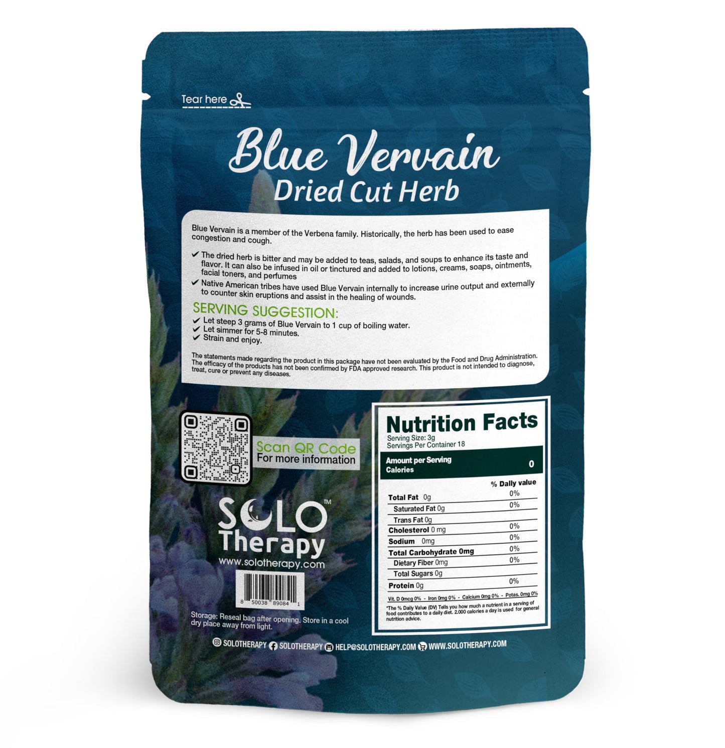 Blue Vervain Herb Cut and Sifted - Resealable Bag - 56 grams - Verbena hastata Premium Quality (Blue Vervain Herb)