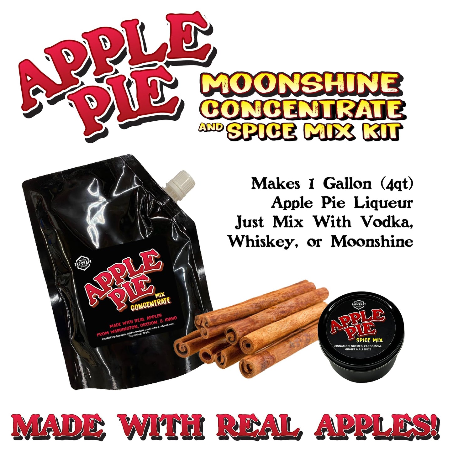 TAPCRAFT - Apple Pie Moonshine Concentrate and Spice Mix Kit - Make Apple Pie Moonshine Easy at Home