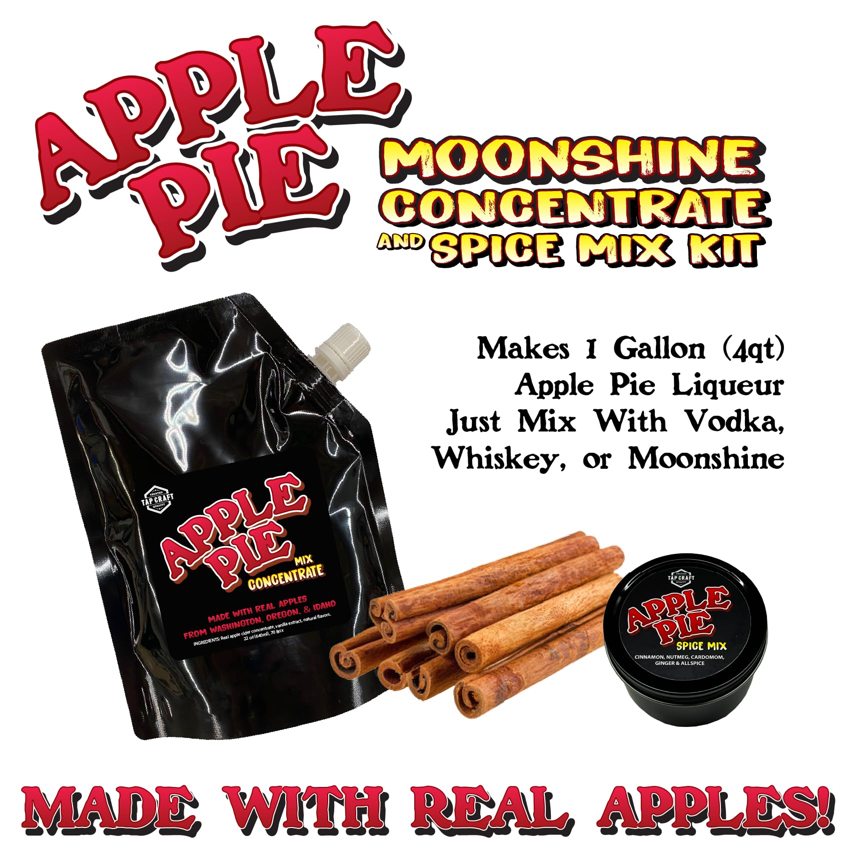 TAPCRAFT - Apple Pie Moonshine Concentrate and Spice Mix Kit - Make Apple Pie Moonshine Easy at Home