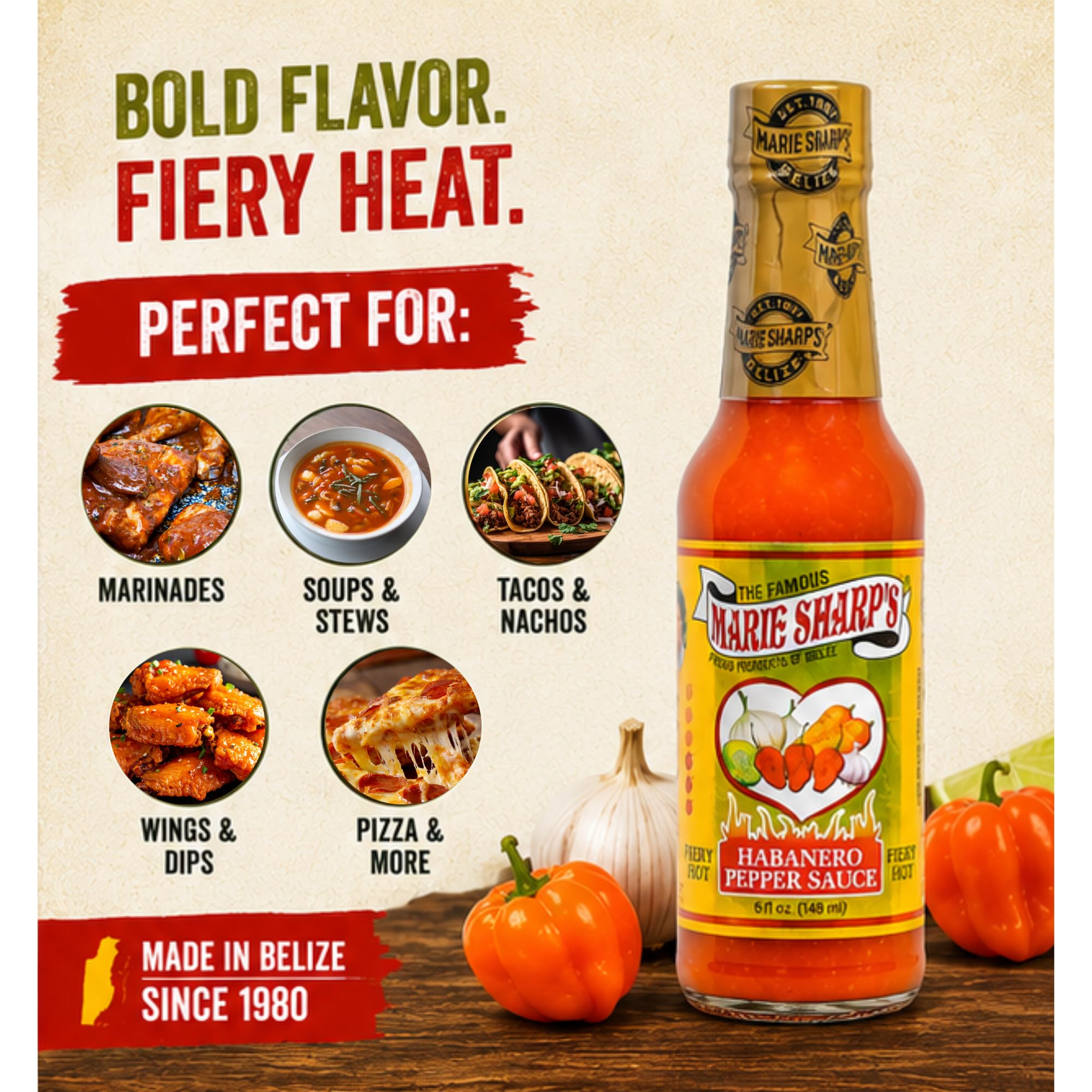 Marie Sharp’s Fiery Hot Habanero Pepper Sauce, 5 oz - Extra Hot Belizean Hot Sauce with Intense Heat & Flavor - All-Natural, Gluten-Free